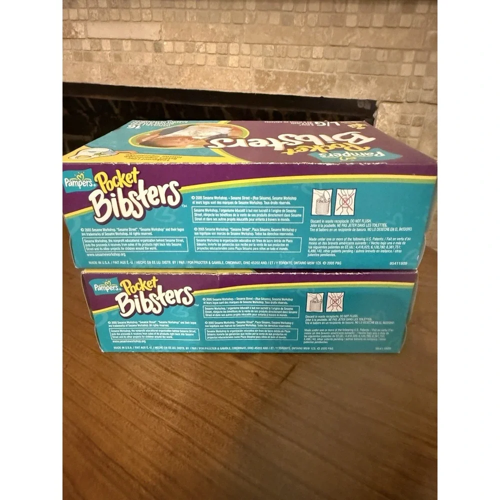 2 Boxes Bibsters Large Disposable Bibs New in Box. Pampers 16ct NOS Discontinued